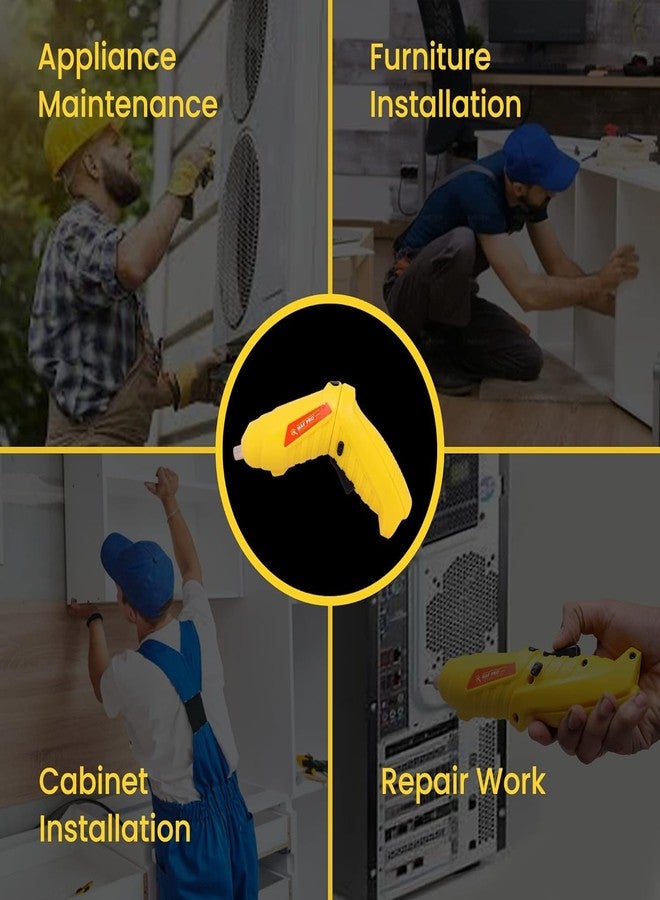 Homdum MAF Rechargeable and 90° Rotatable Cordless Drill Screwdriver Kit with Onboard LED Light and 11 Pieces Accessories 4V 6.35mm (Yellow) - Image 2